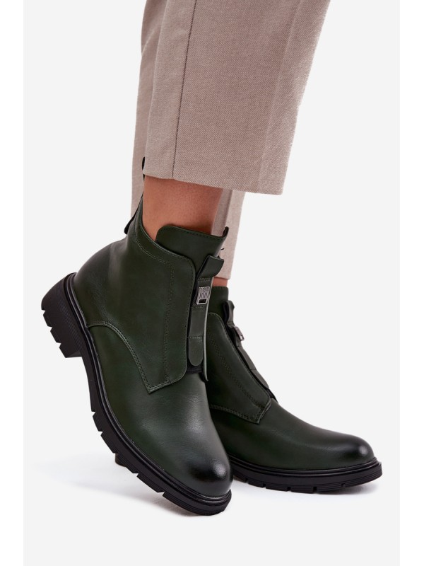 Insulated Women's Boots with Zipper with Decorative Detail Dark Green Roselle
