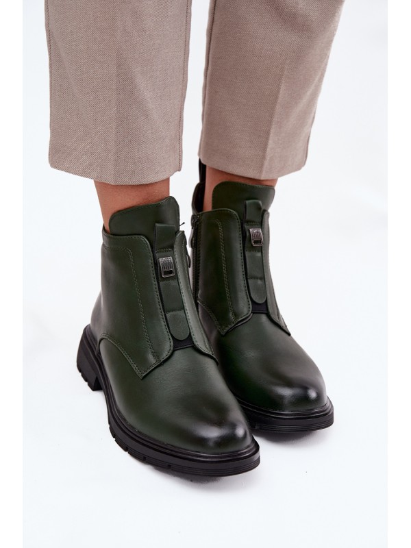 Insulated Women's Boots with Zipper with Decorative Detail Dark Green Roselle