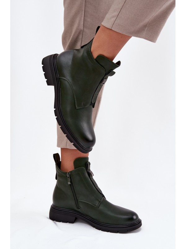 Insulated Women's Boots with Zipper with Decorative Detail Dark Green Roselle