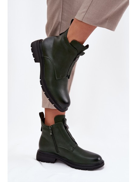 Insulated Women's Boots with Zipper with Decorative Detail Dark Green Roselle