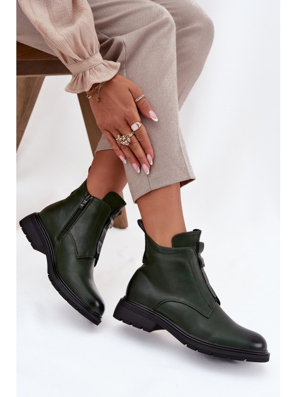 Insulated Women's Boots with Zipper with Decorative Detail Dark Green Roselle