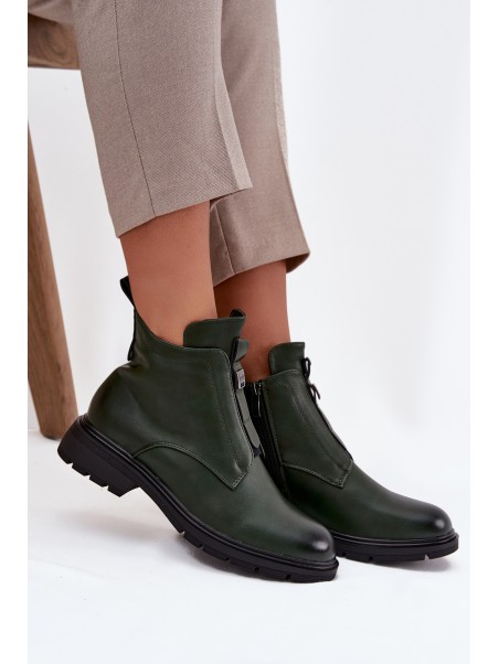 Insulated Women's Boots with Zipper with Decorative Detail Dark Green Roselle