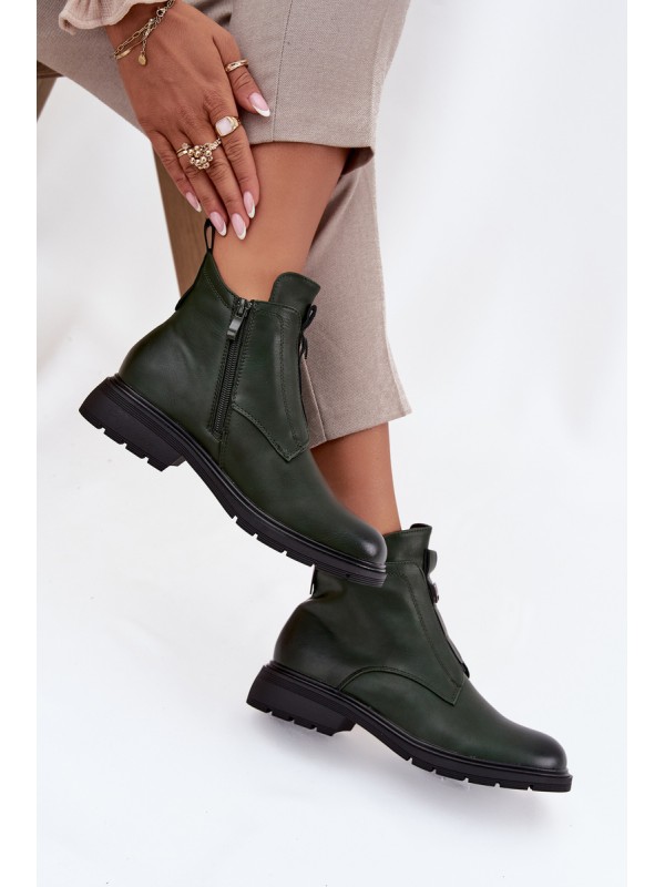 Insulated Women's Boots with Zipper with Decorative Detail Dark Green Roselle