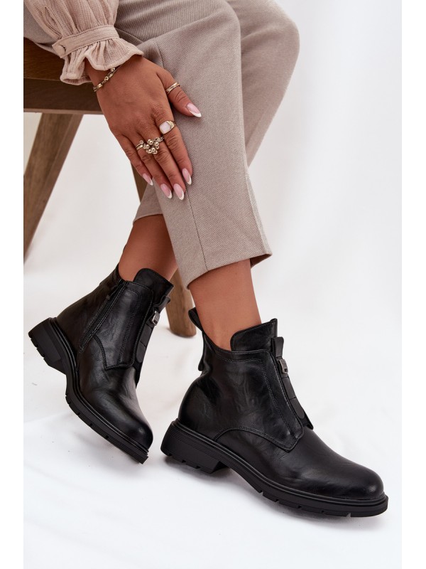 Insulated Women's Boots with Zipper and Decorative Detail Black Roselle