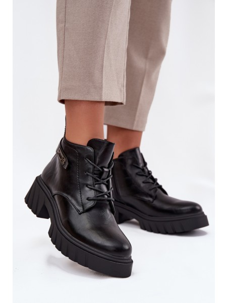 Low Insulated Women's Ankle Boots on Block with Decorative Strap Black Therisse