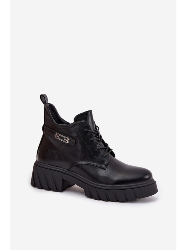 Low Insulated Women's Ankle Boots on Block with Decorative Strap Black Therisse