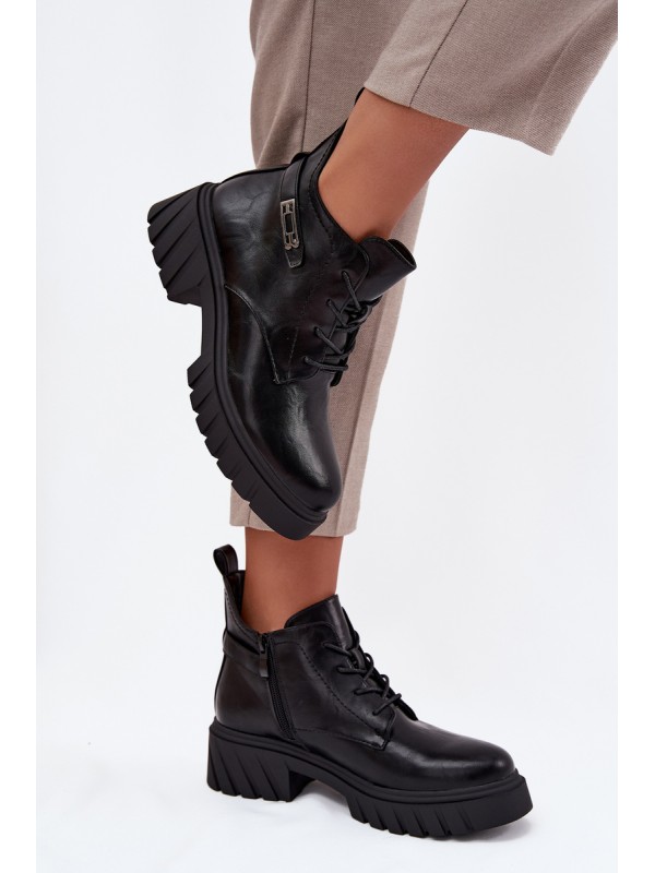 Low Insulated Women's Ankle Boots on Block with Decorative Strap Black Therisse
