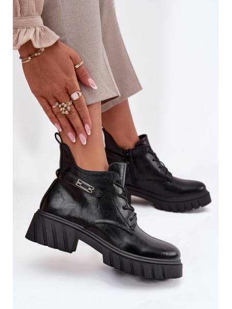Low Insulated Women's Ankle Boots on Block with Decorative Strap Black Therisse