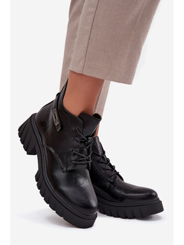Low Insulated Women's Ankle Boots on Block with Decorative Strap Black Therisse