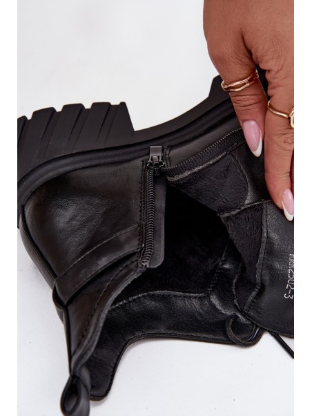 Low Insulated Women's Ankle Boots on Block with Decorative Strap Black Therisse