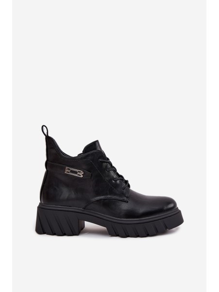 Low Insulated Women's Ankle Boots on Block with Decorative Strap Black Therisse