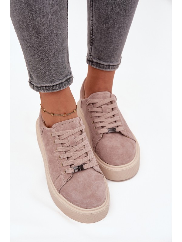 Suede Women's Sneakers on Platform Vinceza 79578 Beige
