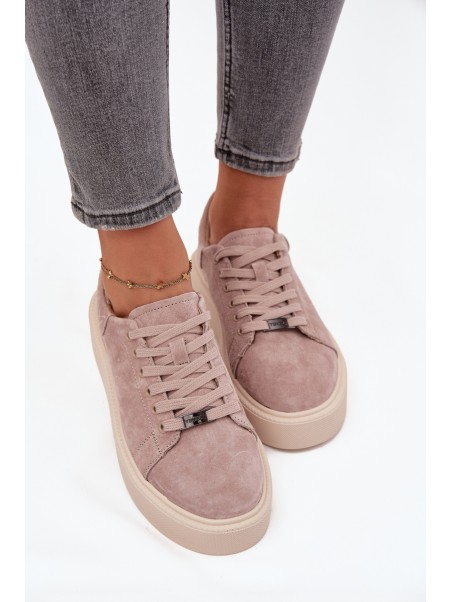 Suede Women's Sneakers on Platform Vinceza 79578 Beige