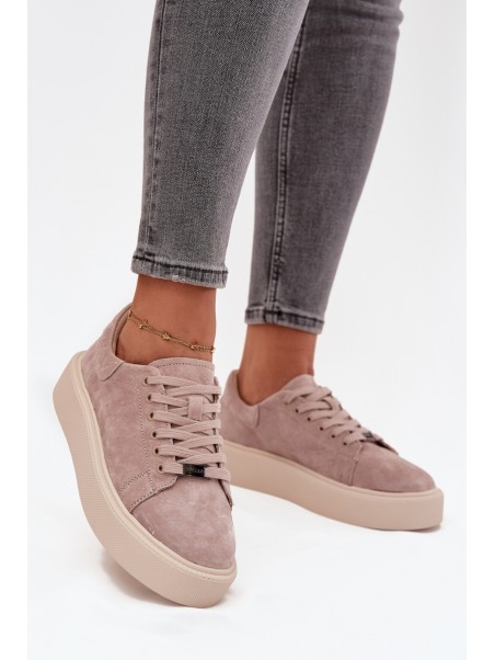 Suede Women's Sneakers on Platform Vinceza 79578 Beige