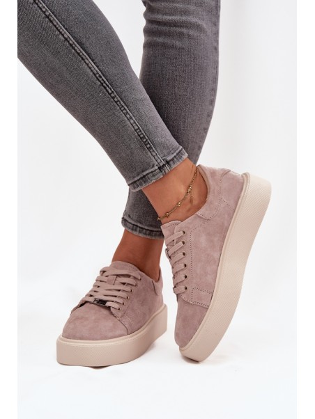 Suede Women's Sneakers on Platform Vinceza 79578 Beige