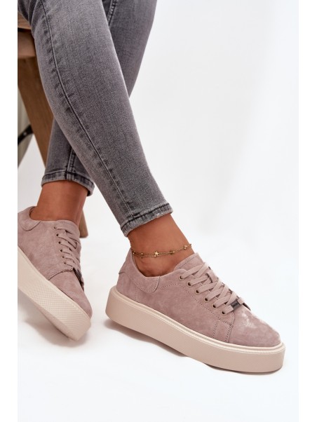Suede Women's Sneakers on Platform Vinceza 79578 Beige