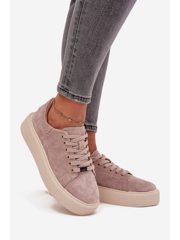 Suede Women's Sneakers on Platform Vinceza 79578 Beige