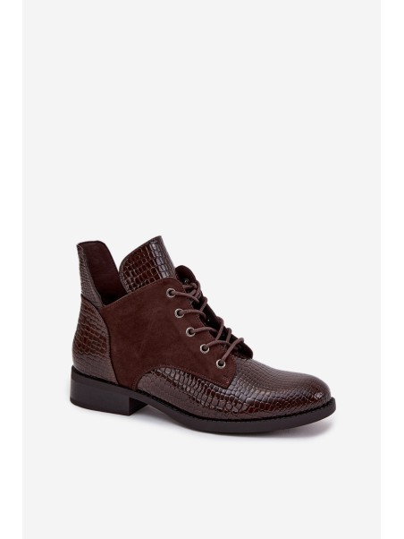Patent Leather Women's Ankle Boots With Decorative Embossing Warm Vinceza 16477 Brown