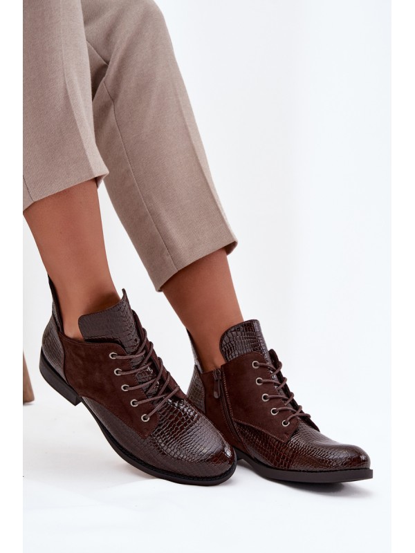 Patent Leather Women's Ankle Boots With Decorative Embossing Warm Vinceza 16477 Brown