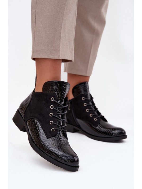 Patent Leather Women's Ankle Boots with Decorative Embossing Insulated Vinceza 16477 Black 2