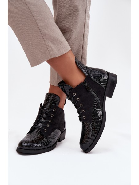 Patent Leather Women's Ankle Boots with Decorative Embossing Insulated Vinceza 16477 Black