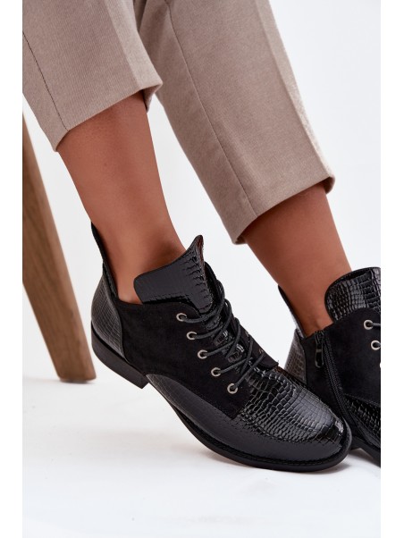 Patent Leather Women's Ankle Boots with Decorative Embossing Insulated Vinceza 16477 Black