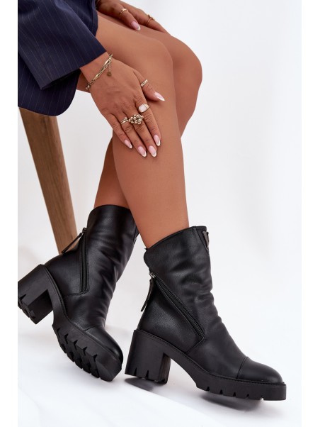 Women's Ankle Boots With Thick Heel With Double Zipper Vinceza 58605 Black