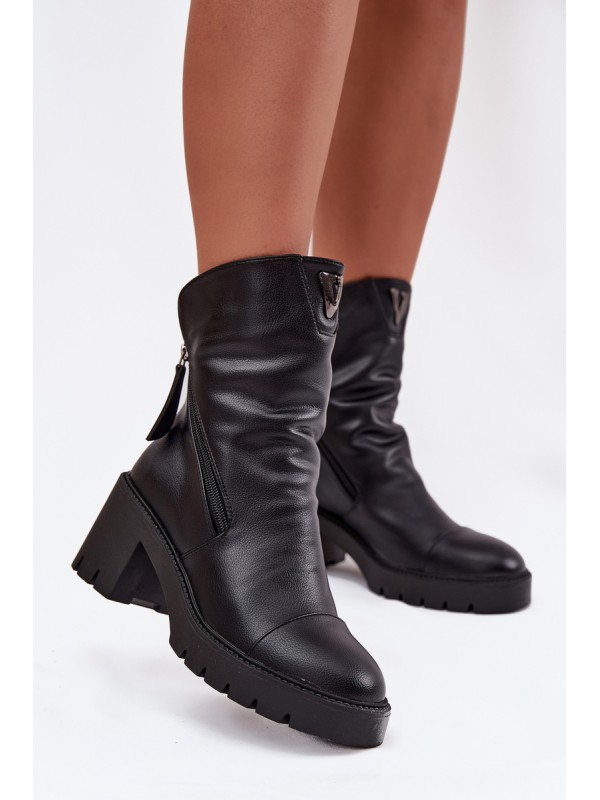 Women's Ankle Boots With Thick Heel With Double Zipper Vinceza 58605 Black