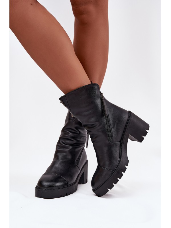 Women's Ankle Boots With Thick Heel With Double Zipper Vinceza 58605 Black