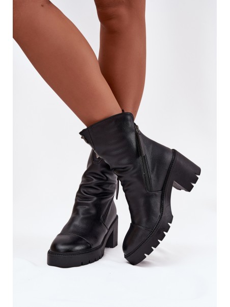 Women's Ankle Boots With Thick Heel With Double Zipper Vinceza 58605 Black