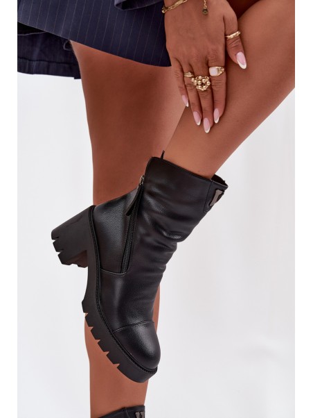 Women's Ankle Boots With Thick Heel With Double Zipper Vinceza 58605 Black