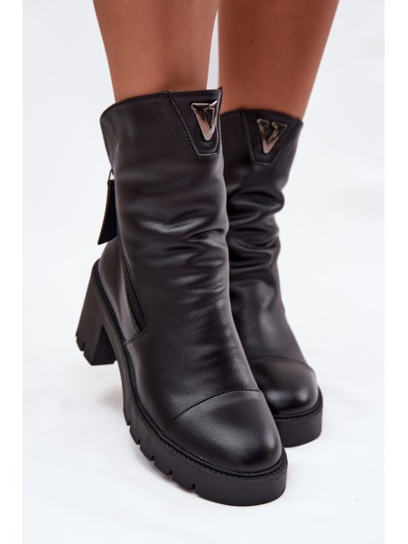 Women's Ankle Boots With Thick Heel With Double Zipper Vinceza 58605 Black