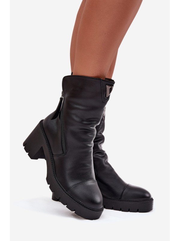 Women's Ankle Boots With Thick Heel With Double Zipper Vinceza 58605 Black