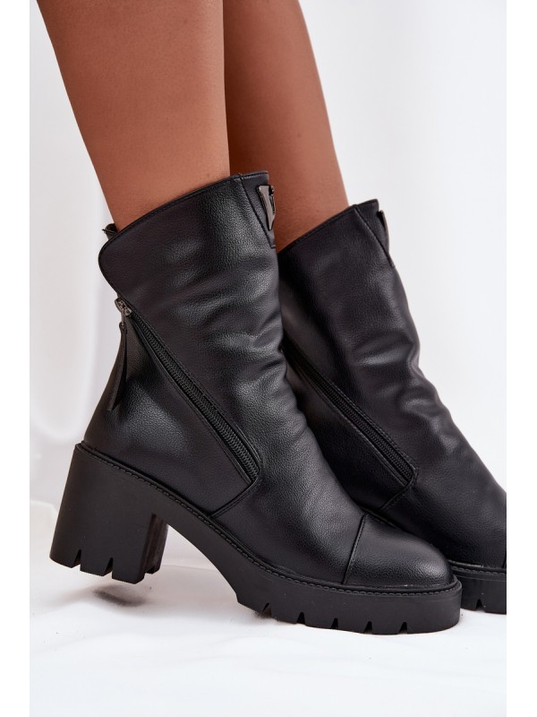 Women's Ankle Boots With Thick Heel With Double Zipper Vinceza 58605 Black