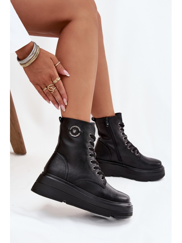 Women's Workery Boots with Insulation on Platform with Decorative Detail Vinceza 16513 Black