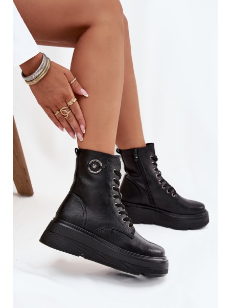 Women's Workery Boots with Insulation on Platform with Decorative Detail Vinceza 16513 Black