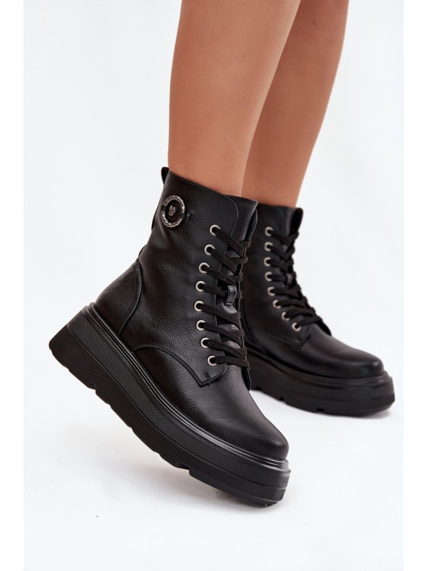 Women's Workery Boots with Insulation on Platform with Decorative Detail Vinceza 16513 Black