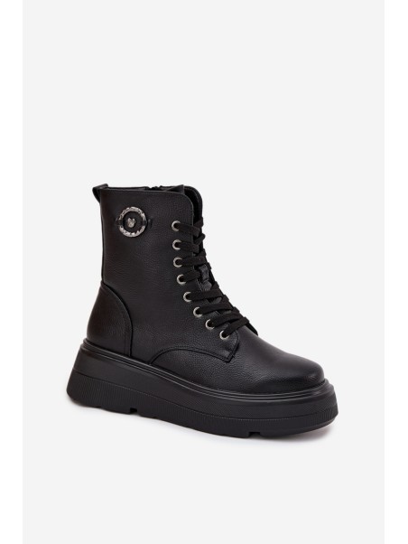Women's Workery Boots with Insulation on Platform with Decorative Detail Vinceza 16513 Black