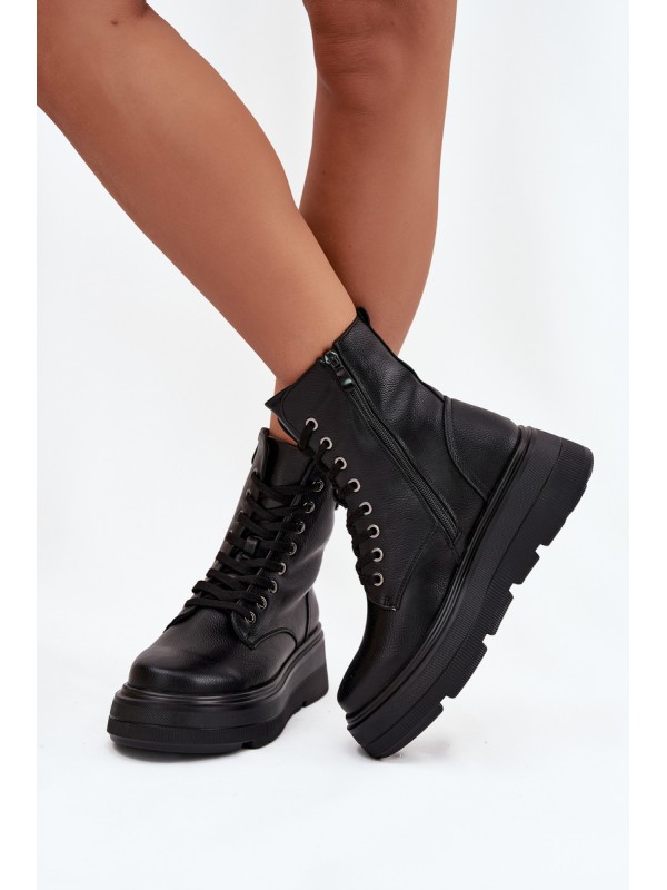Women's Workery Boots with Insulation on Platform with Decorative Detail Vinceza 16513 Black
