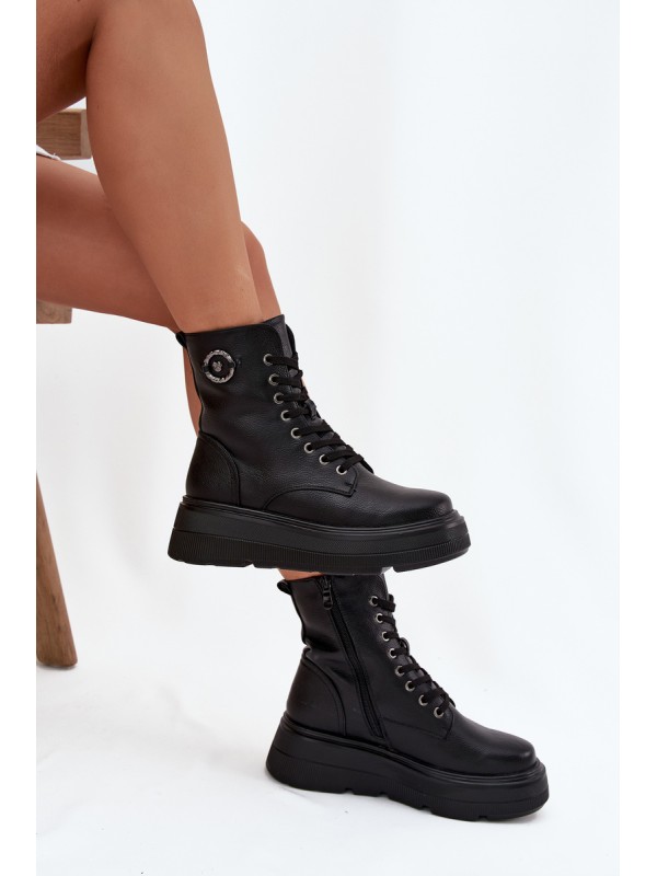 Women's Workery Boots with Insulation on Platform with Decorative Detail Vinceza 16513 Black