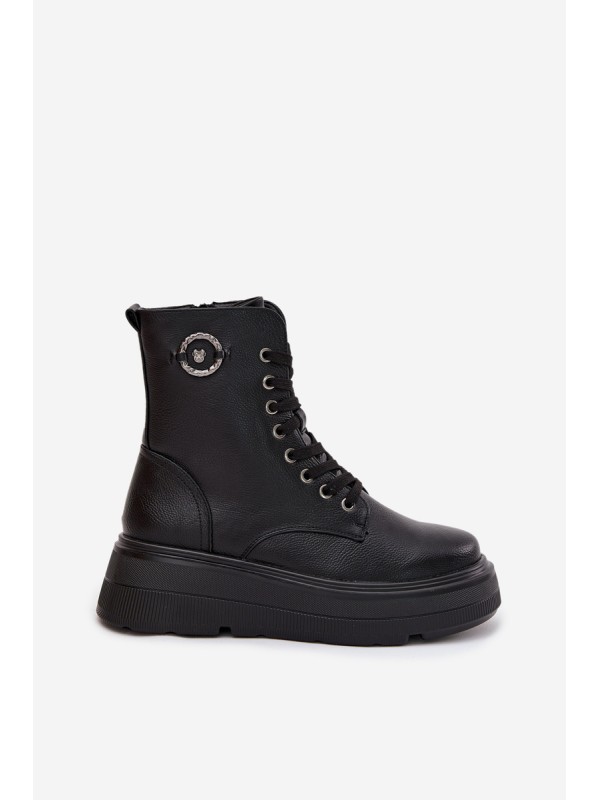 Women's Workery Boots with Insulation on Platform with Decorative Detail Vinceza 16513 Black