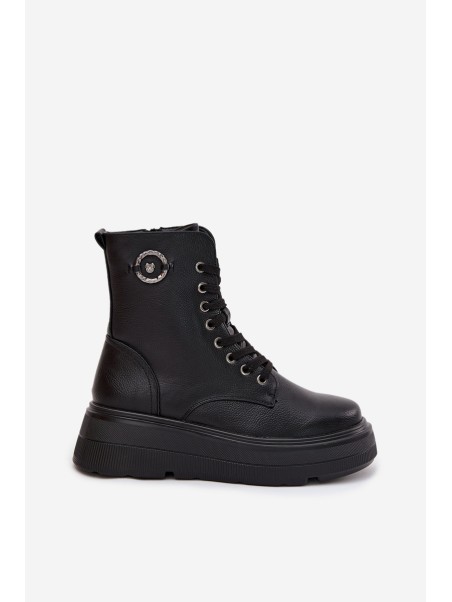 Women's Workery Boots with Insulation on Platform with Decorative Detail Vinceza 16513 Black