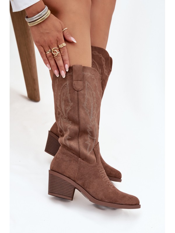 Women's Cowboy Boots with Heel Vinceza 16508 Dark Beige