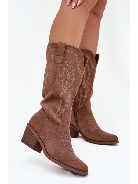 Women's Cowboy Boots with Heel Vinceza 16508 Dark Beige