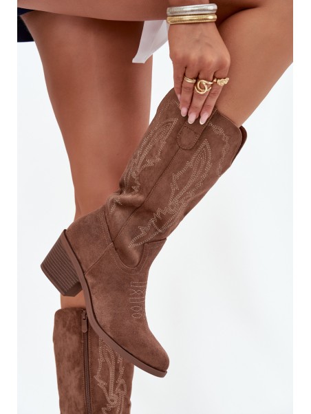 Women's Cowboy Boots with Heel Vinceza 16508 Dark Beige