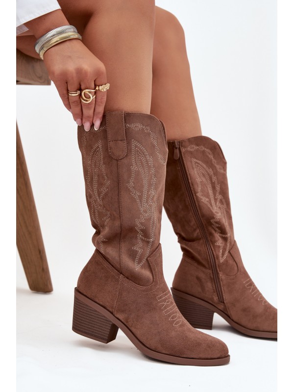 Women's Cowboy Boots with Heel Vinceza 16508 Dark Beige
