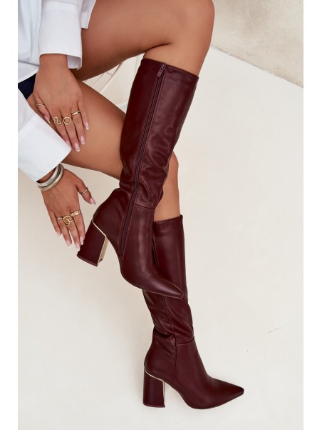 Women's High Heel Boots with Gold Element Bordeaux Alessine