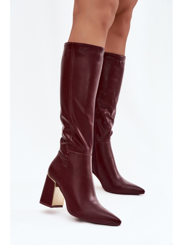 Women's High Heel Boots with Gold Element Bordeaux Alessine 2