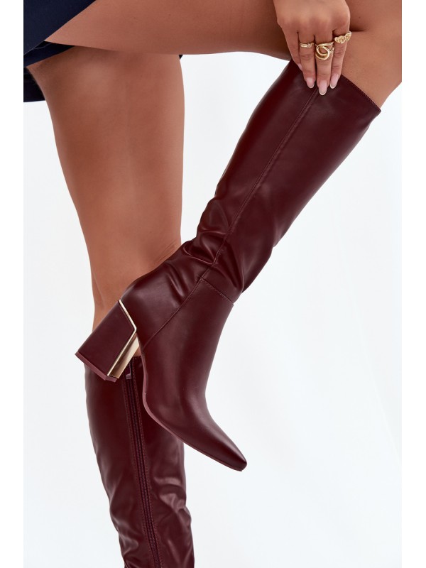 Women's High Heel Boots with Gold Element Bordeaux Alessine