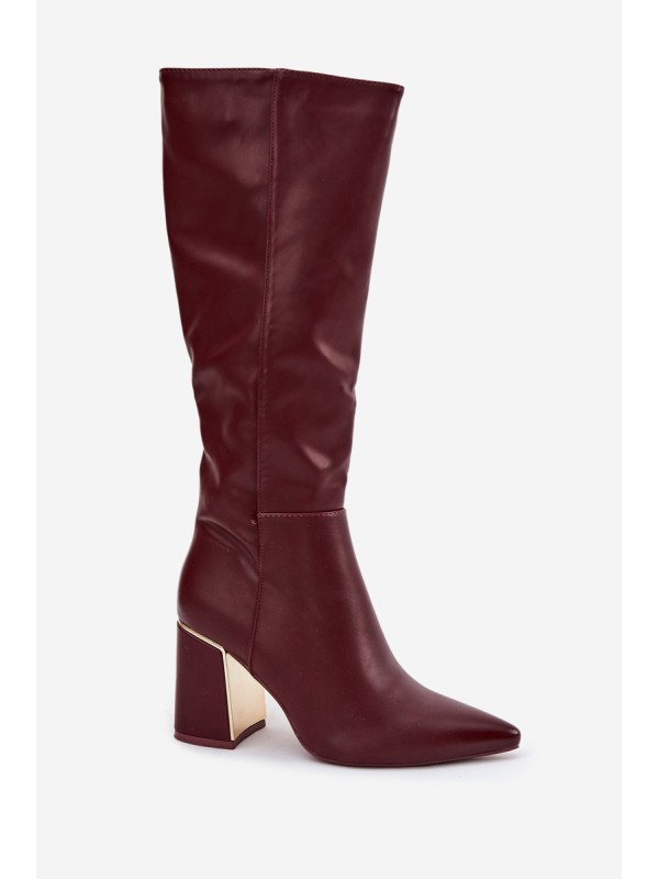 Women's High Heel Boots with Gold Element Bordeaux Alessine